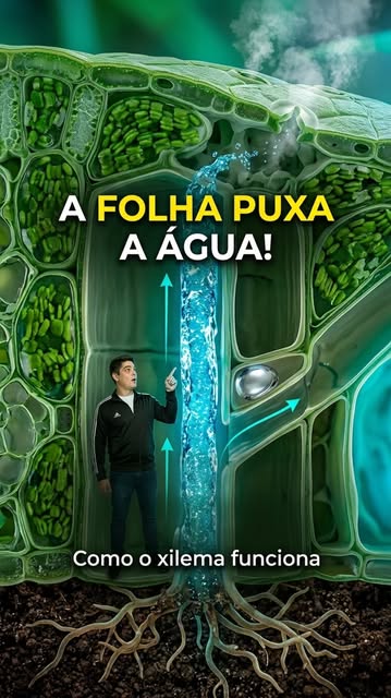 Visualização científica do transporte de água pelo xilema.